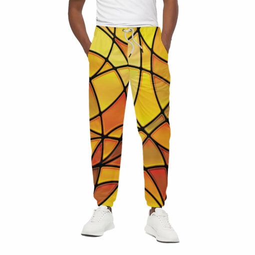 Yellow Stained Glass Mosaic Print Cotton Sweatpants
