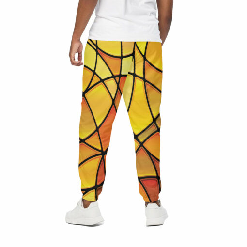 Yellow Stained Glass Mosaic Print Cotton Sweatpants