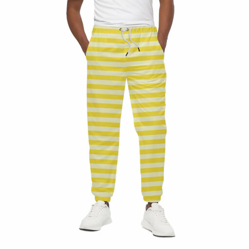 Yellow Striped Pattern Print Cotton Sweatpants