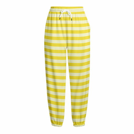 Yellow Striped Pattern Print Fleece Lined Knit Pants