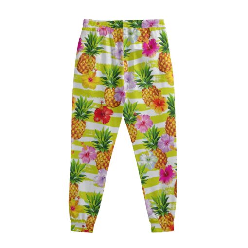 Yellow Striped Pineapple Pattern Print Sweatpants