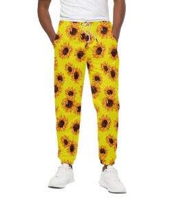 Yellow Sunflower Pattern Print Cotton Sweatpants
