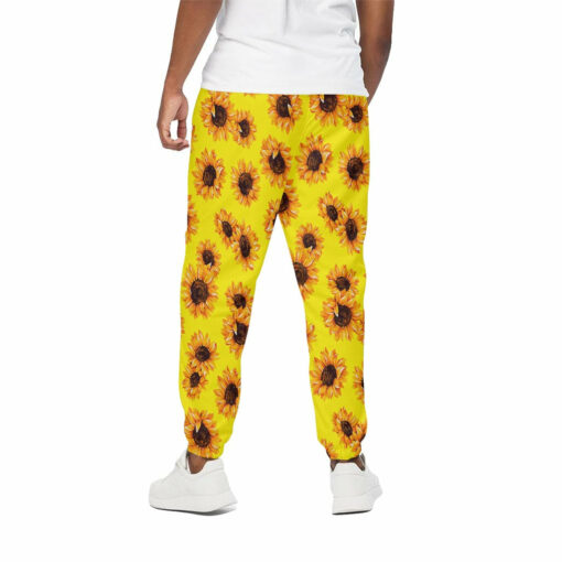 Yellow Sunflower Pattern Print Cotton Sweatpants