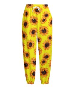 Yellow Sunflower Pattern Print Fleece Lined Knit Pants