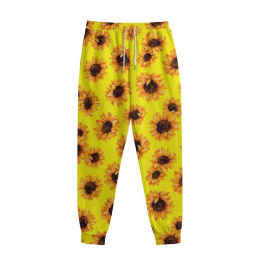 Yellow Sunflower Pattern Print Sweatpants