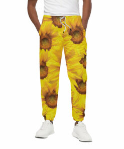 Yellow Sunflower Print Cotton Sweatpants