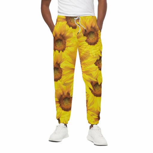 Yellow Sunflower Print Cotton Sweatpants