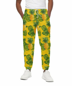 Yellow Tropical Pineapple Pattern Print Cotton Sweatpants