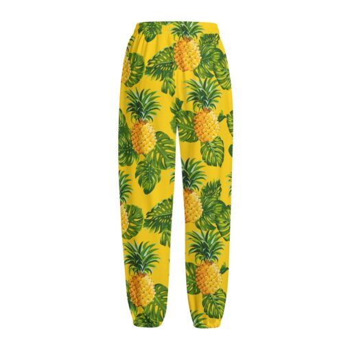 Yellow Tropical Pineapple Pattern Print Fleece Lined Knit Pants