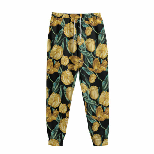 Yellow Tulip Floral Pattern Print Sweatpants