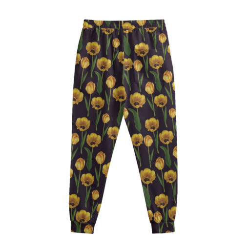 Yellow Tulip Flower Pattern Print Sweatpants