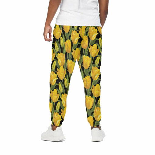 Yellow Tulip Pattern Print Cotton Sweatpants