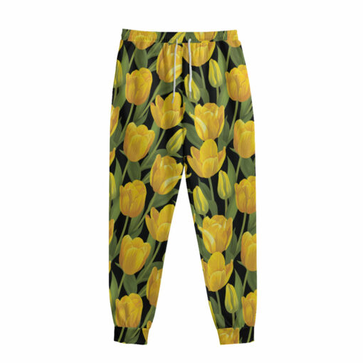 Yellow Tulip Pattern Print Sweatpants