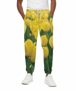 Yellow Tulip Print Cotton Sweatpants