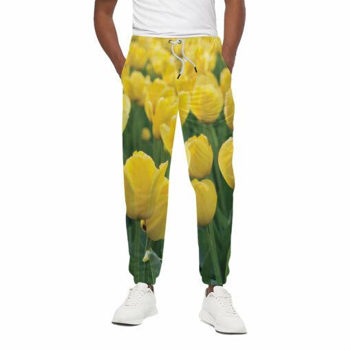 Yellow Tulip Print Cotton Sweatpants