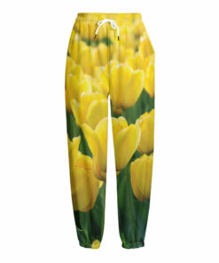 Yellow Tulip Print Fleece Lined Knit Pants