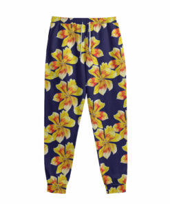 Yellow Watercolor Lily Pattern Print Sweatpants