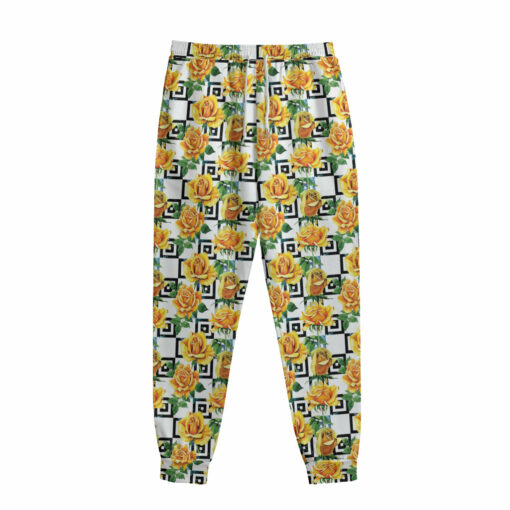 Yellow Watercolor Rose Print Sweatpants