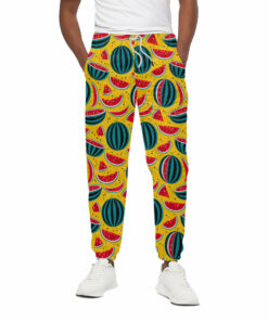 Yellow Watermelon Pieces Pattern Print Cotton Sweatpants