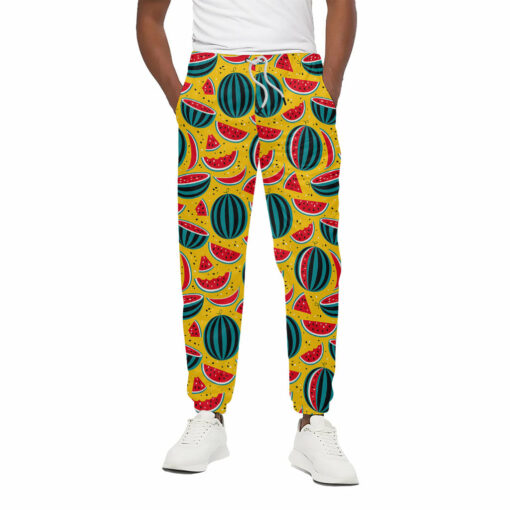 Yellow Watermelon Pieces Pattern Print Cotton Sweatpants