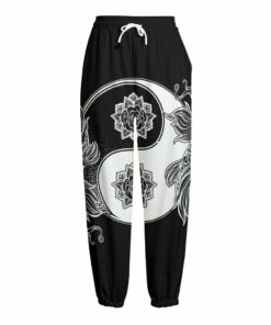 Yin And Yang Koi Carp Fish Print Fleece Lined Knit Pants