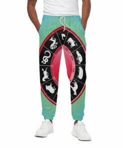Yin Yang Chinese Zodiac Signs Print Cotton Sweatpants