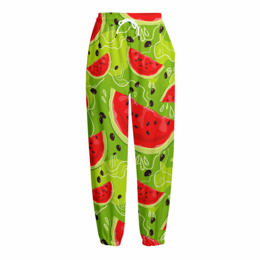 Yummy Watermelon Pieces Pattern Print Fleece Lined Knit Pants