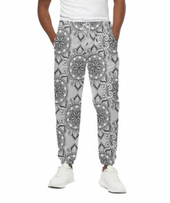 Zentangle Floral Pattern Print Cotton Sweatpants