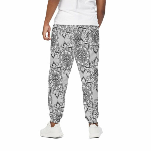 Zentangle Floral Pattern Print Cotton Sweatpants