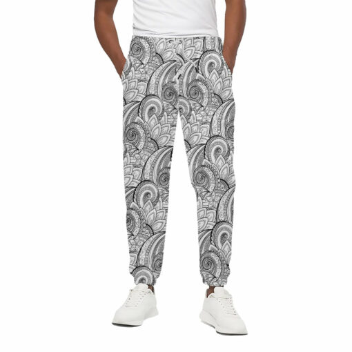 Zentangle Flower Pattern Print Cotton Sweatpants