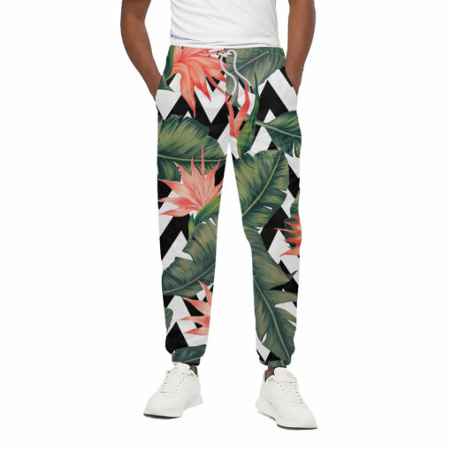 Zig Zag Tropical Pattern Print Cotton Sweatpants