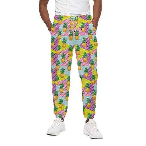 Zigzag Pineapple Pattern Print Cotton Sweatpants