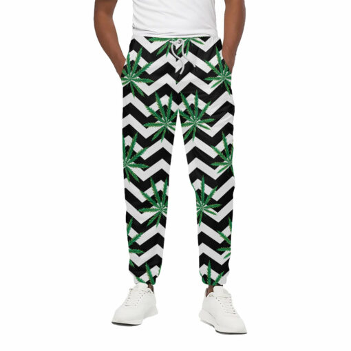 Zigzag Weed Pattern Print Cotton Sweatpants