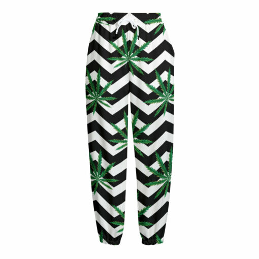 Zigzag Weed Pattern Print Fleece Lined Knit Pants