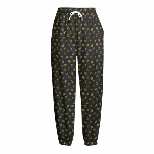 Zodiac Astrological Signs Pattern Print Fleece Lined Knit Pants