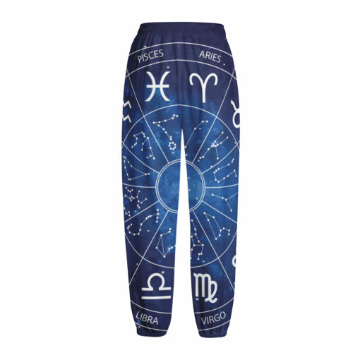 Zodiac Signs Wheel Print Fleece Lined Knit Pants