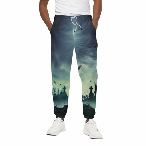 Zombie Hand Rising From Grave Print Cotton Sweatpants