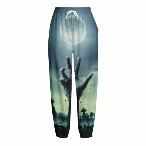 Zombie Hand Rising From Grave Print Fleece Lined Knit Pants