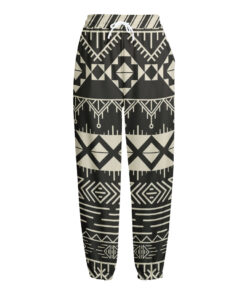 Black And Beige Aztec Pattern Print Fleece Lined Knit Pants