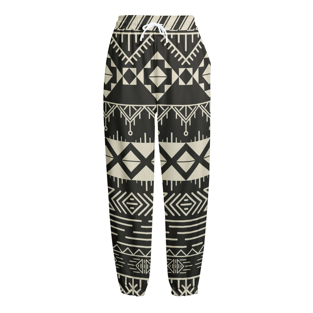 Black And Beige Aztec Pattern Print Fleece Lined Knit Pants Black And Beige Aztec Pattern Print Fleece Lined Knit Pants