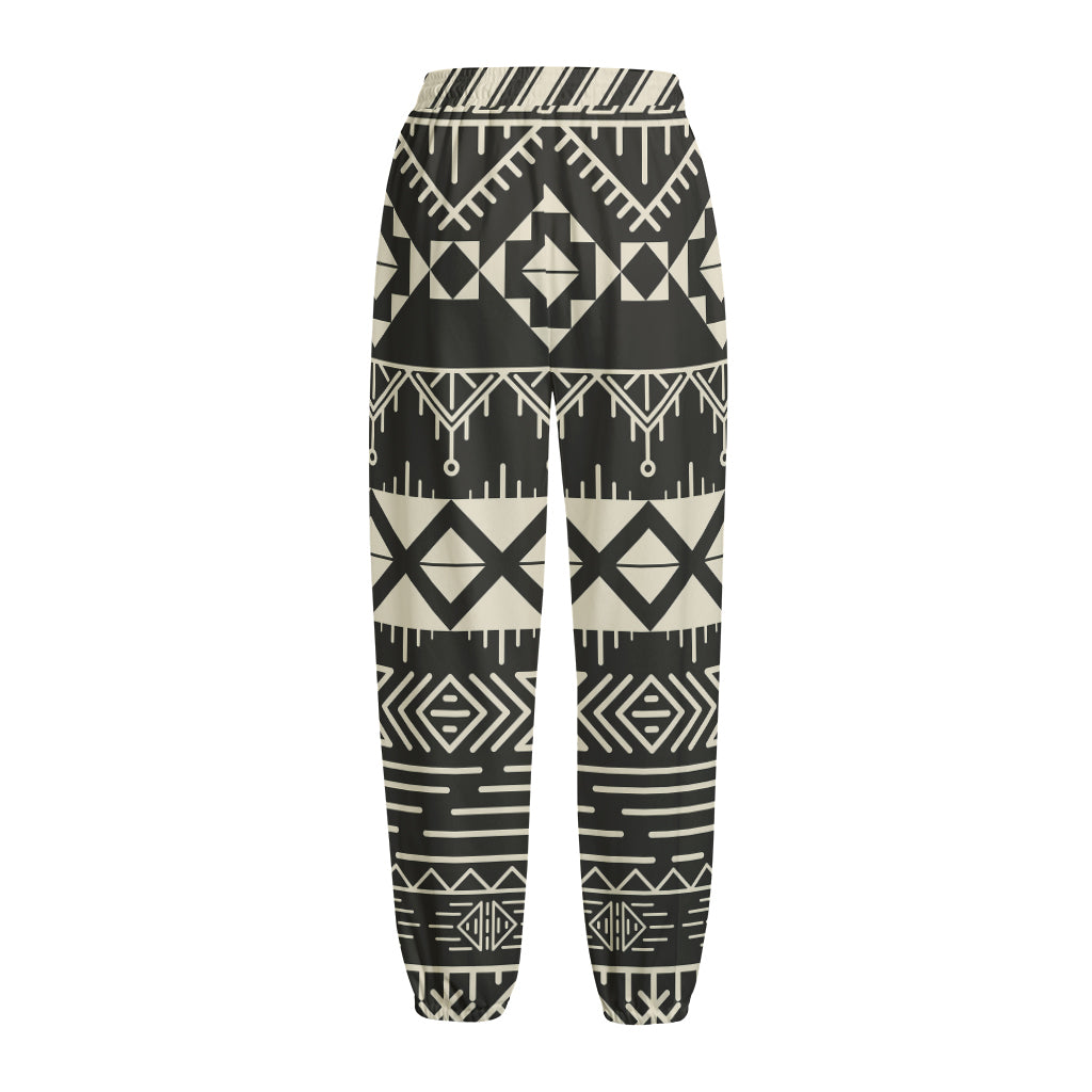 Black And Beige Aztec Pattern Print Fleece Lined Knit Pants Black And Beige Aztec Pattern Print Fleece Lined Knit Pants