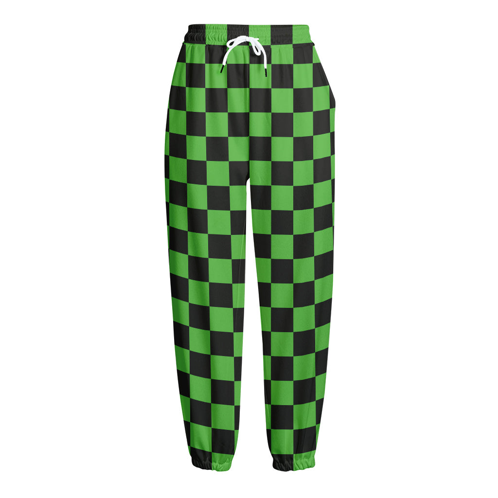 Black And Green Checkered Print Fleece Lined Knit Pants Black And Green Checkered Print Fleece Lined Knit Pants