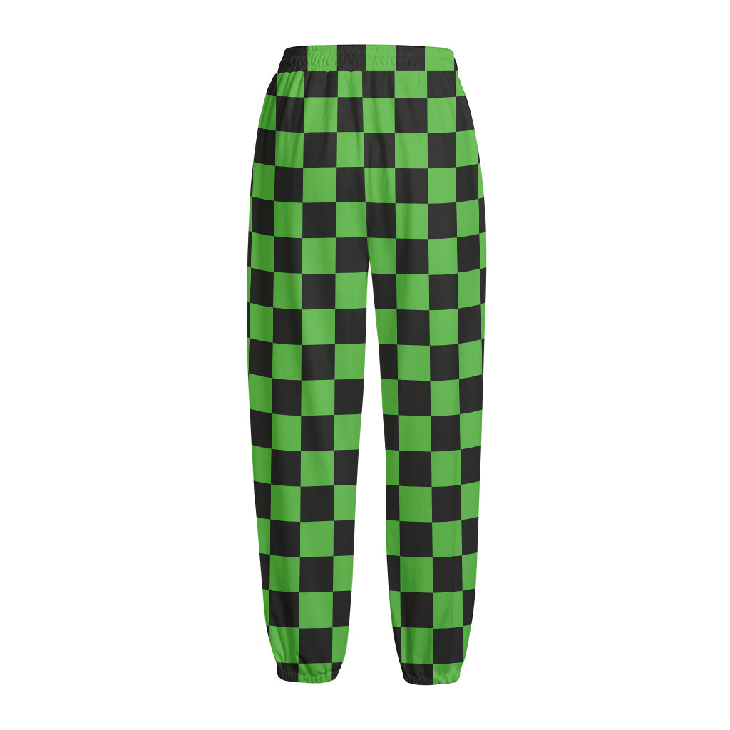 Black And Green Checkered Print Fleece Lined Knit Pants Black And Green Checkered Print Fleece Lined Knit Pants