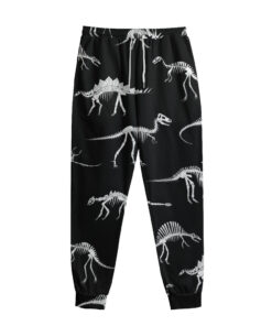 Black And White Dinosaur Fossil Print Sweatpants