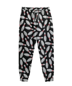 Black Bowling Pins Pattern Print Sweatpants