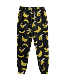 Black Cartoon Banana Pattern Print Sweatpants