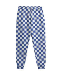 Blue And White Checkered Pattern Print Sweatpants