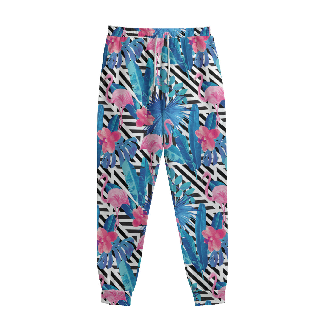 Blue Tropical And Pink Flamingo Print Sweatpants Blue Tropical And Pink Flamingo Print Sweatpants