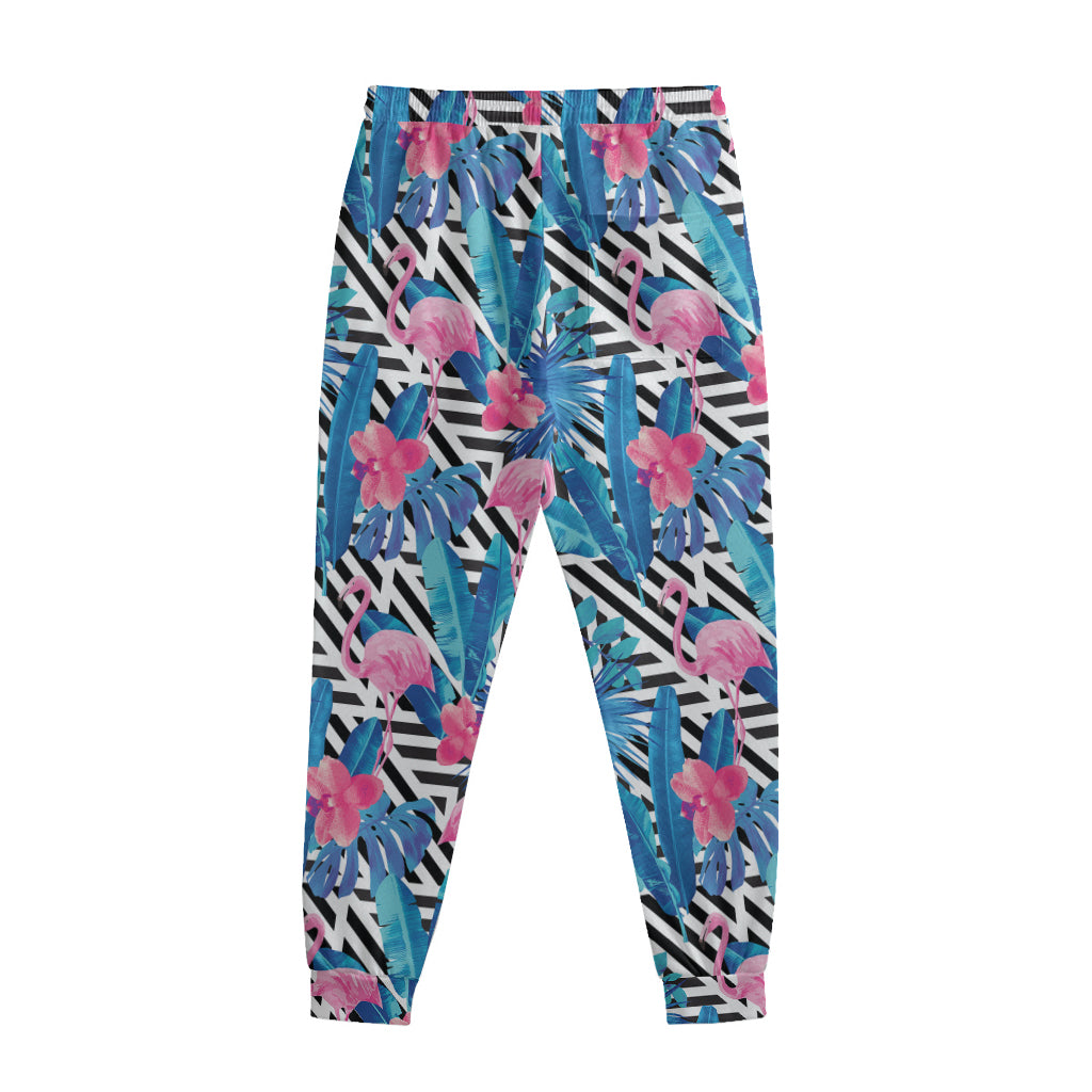 Blue Tropical And Pink Flamingo Print Sweatpants Blue Tropical And Pink Flamingo Print Sweatpants