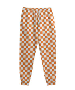 Orange And White Checkered Pattern Print Sweatpants